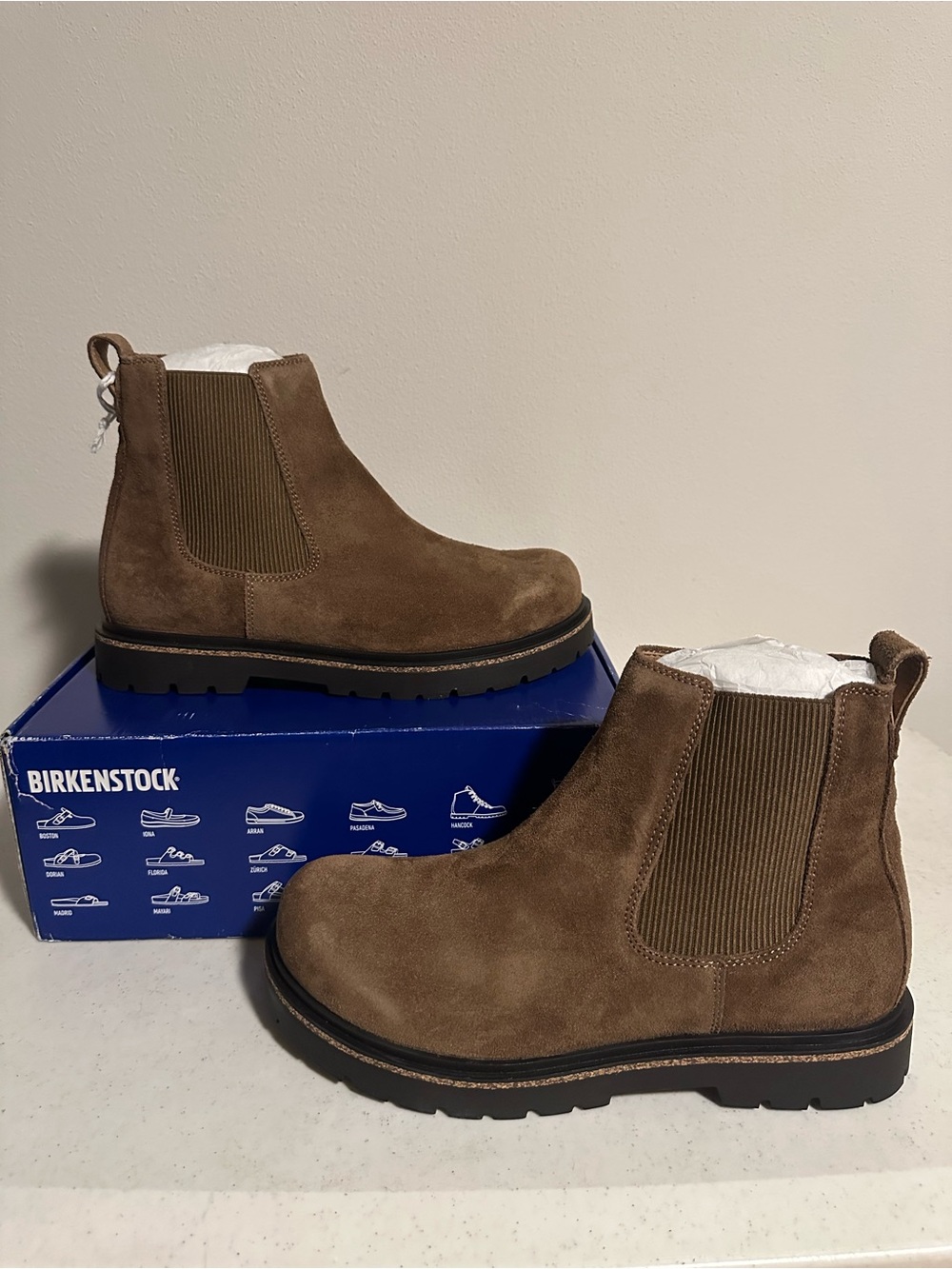 Birkenstock Highwood Slip On Mid Suede Chelsea Boots Dark Tea 42 New